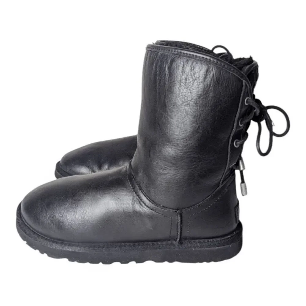 UGG Mariana Black Waterproof Leather Winter Boot Size 6